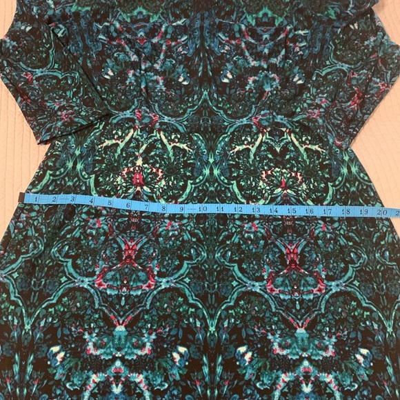 Maggy London Midi Dress, Dressy Professional, 3/4 sleeve, Blues/Greens, Back Zip - Picture 12 of 12